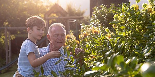 Opa und Enkel draussen